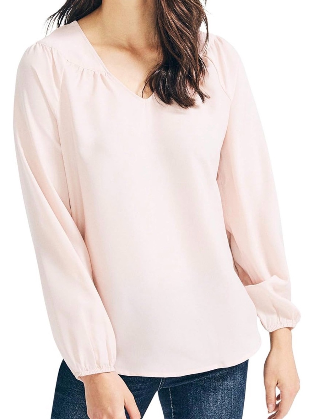 Nautica Women’s Long Sleeve V-Neck Woven Blouse Sepia Rose XL Relaxed Fit